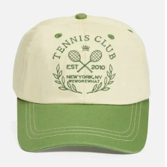 NWT WeWoreWhat Women’s Tennis Club Cotton Hat Court Green & Wheat OS - Picture 2 of 9